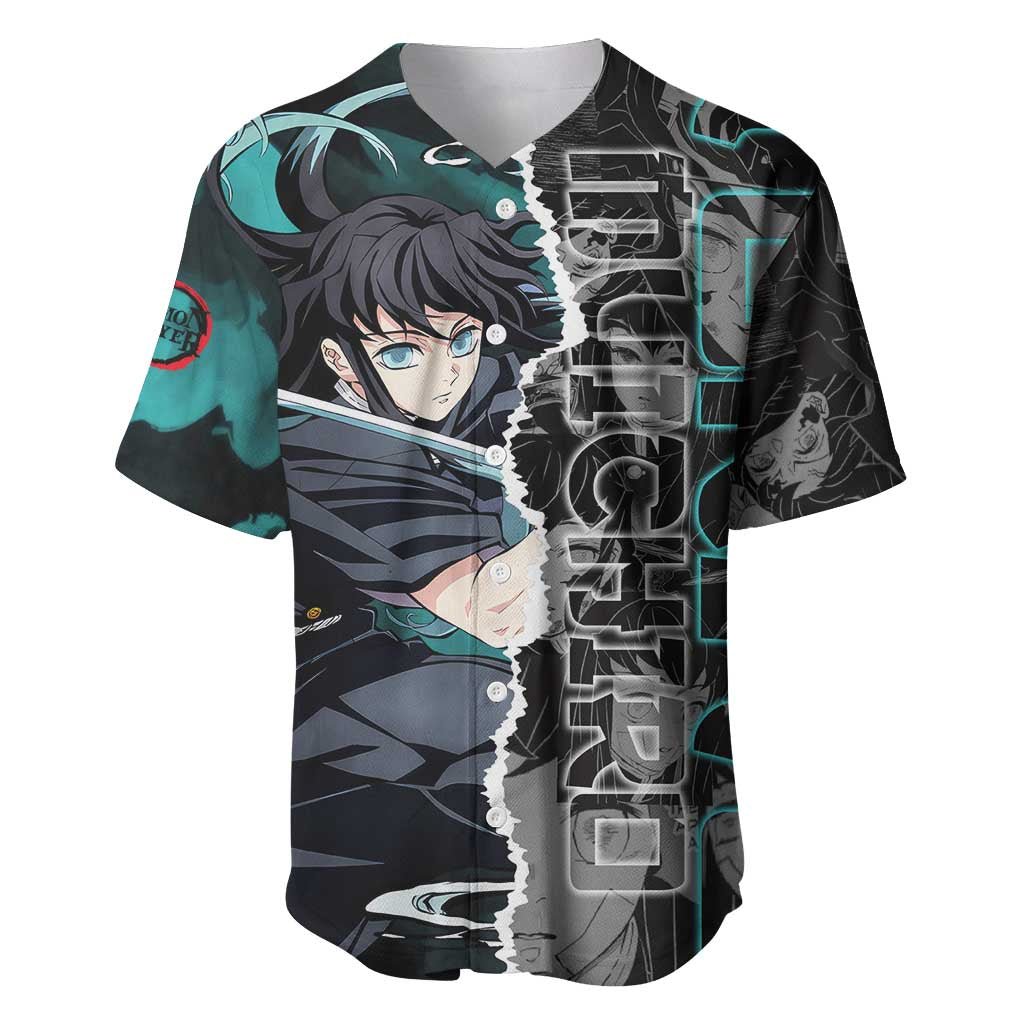 Muichiro Tokito Demon Slayer Baseball Jersey with Mist Hashira Sword Pose and Ethereal Mist Design - The Mazicc
