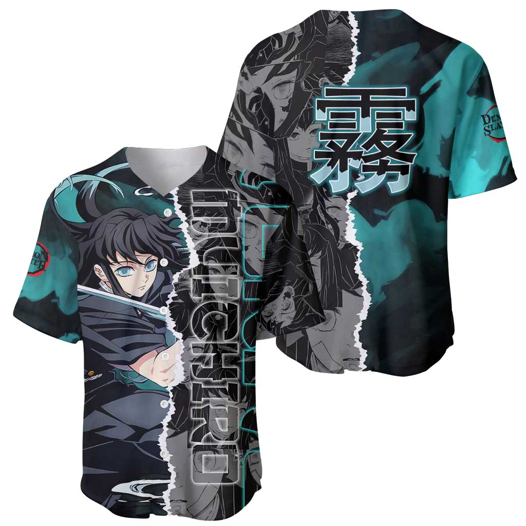 Muichiro Tokito Demon Slayer Baseball Jersey with Mist Hashira Sword Pose and Ethereal Mist Design - The Mazicc