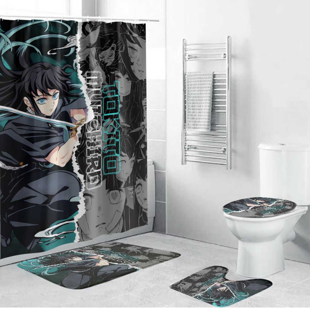 Muichiro Tokito Demon Slayer Bathroom Set with Mist Hashira Sword Pose and Ethereal Mist Design - The Mazicc