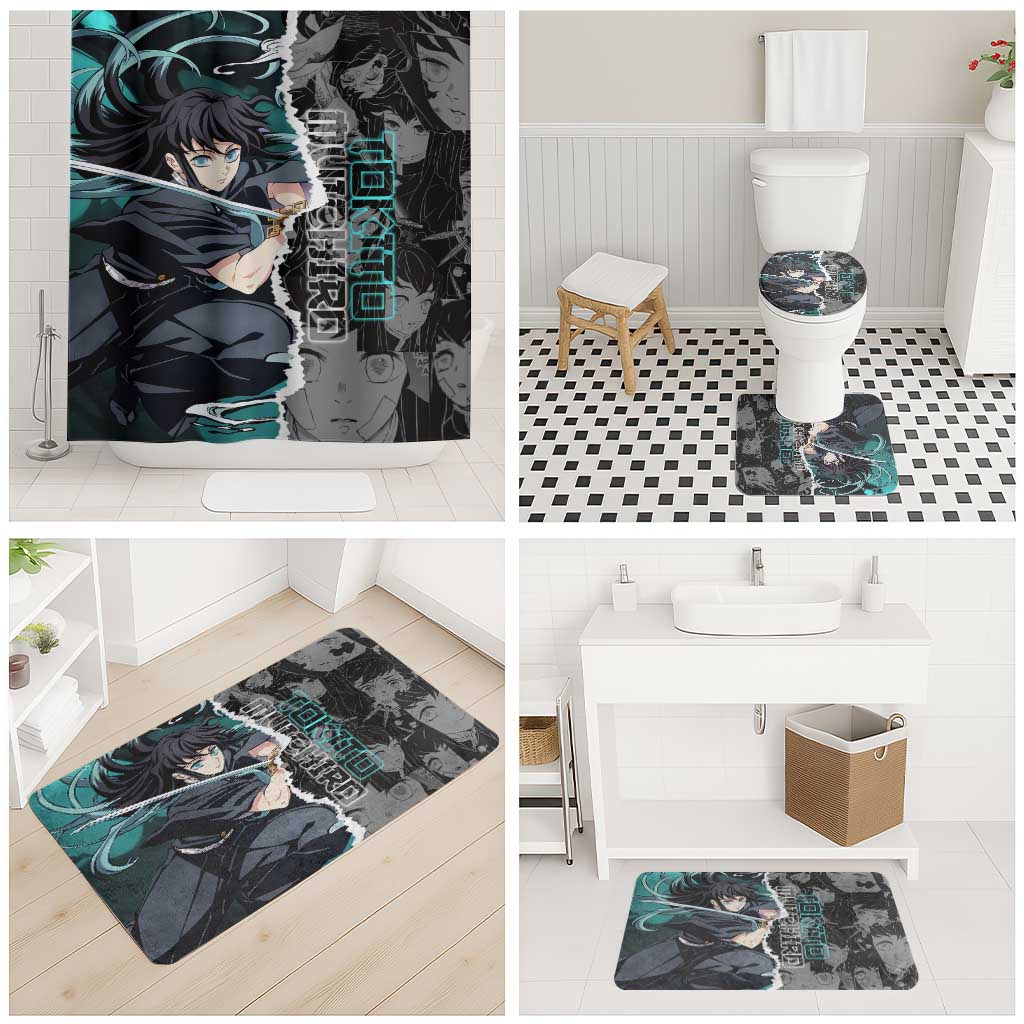 Muichiro Tokito Demon Slayer Bathroom Set with Mist Hashira Sword Pose and Ethereal Mist Design - The Mazicc