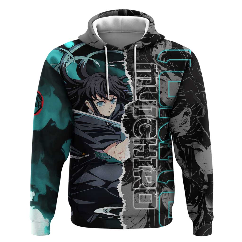 Muichiro Tokito Demon Slayer Hoodie with Mist Hashira Sword Pose and Ethereal Mist Design - The Mazicc