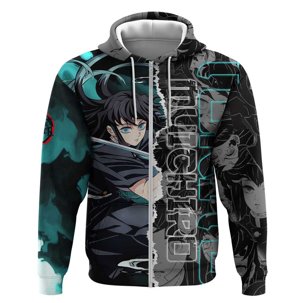 Muichiro Tokito Demon Slayer Hoodie with Mist Hashira Sword Pose and Ethereal Mist Design - The Mazicc