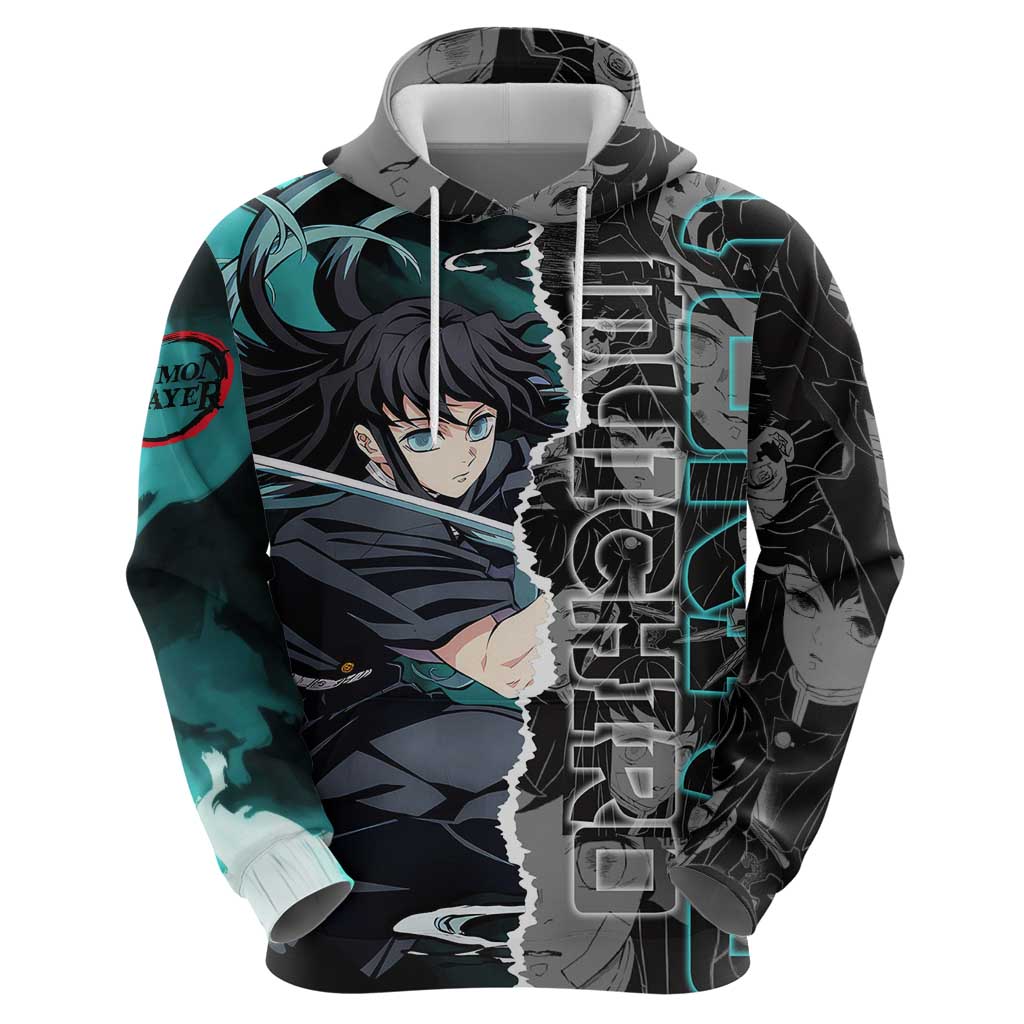 Muichiro Tokito Demon Slayer Hoodie with Mist Hashira Sword Pose and Ethereal Mist Design - The Mazicc