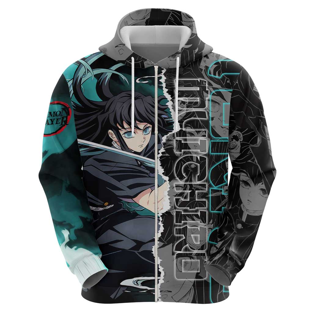 Muichiro Tokito Demon Slayer Hoodie with Mist Hashira Sword Pose and Ethereal Mist Design - The Mazicc