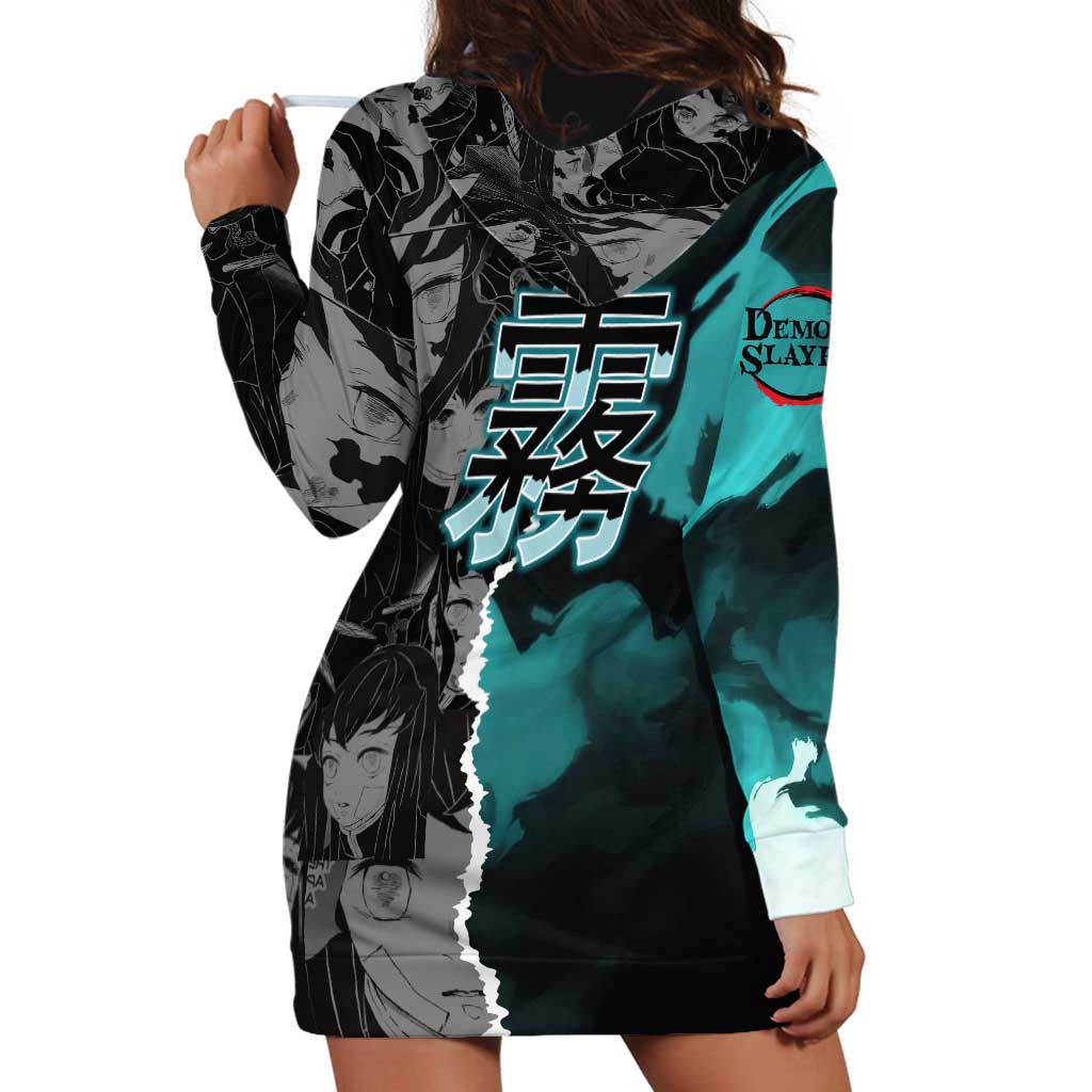 Muichiro Tokito Demon Slayer Hoodie Dress with Mist Hashira Sword Pose and Ethereal Mist Design - The Mazicc