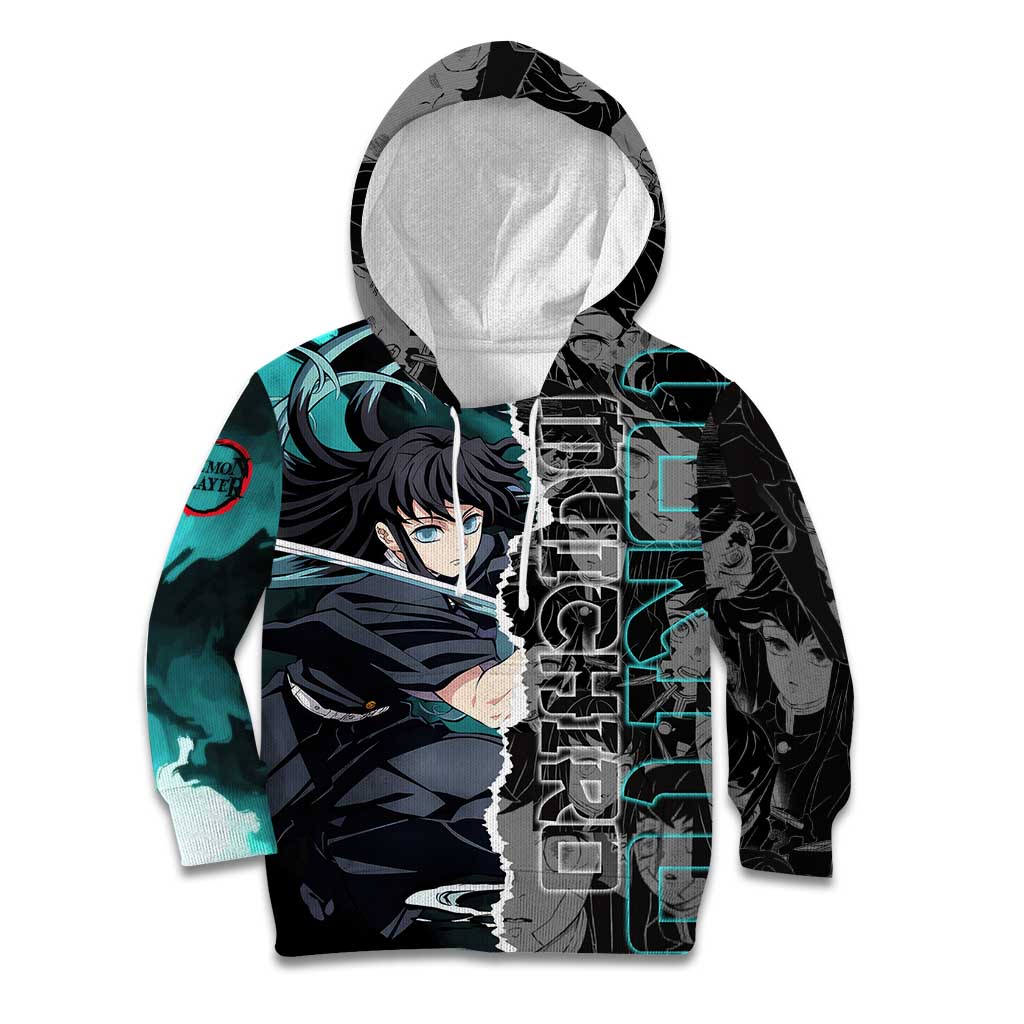 Muichiro Tokito Demon Slayer Kid Hoodie with Mist Hashira Sword Pose and Ethereal Mist Design - The Mazicc