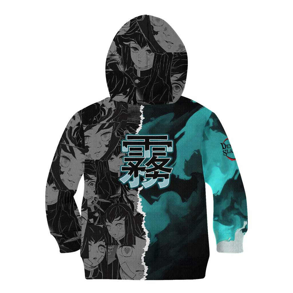 Muichiro Tokito Demon Slayer Kid Hoodie with Mist Hashira Sword Pose and Ethereal Mist Design - The Mazicc