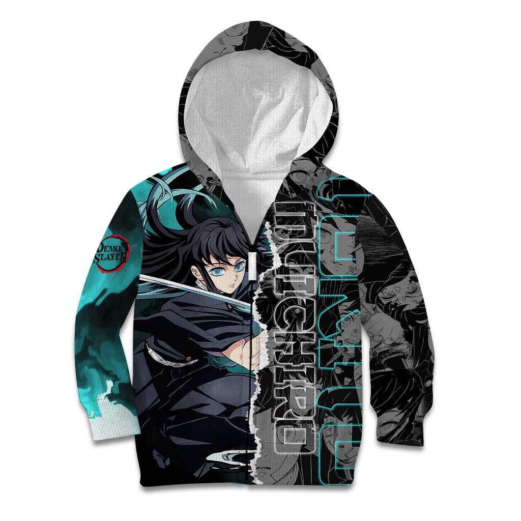 Muichiro Tokito Demon Slayer Kid Hoodie with Mist Hashira Sword Pose and Ethereal Mist Design - The Mazicc
