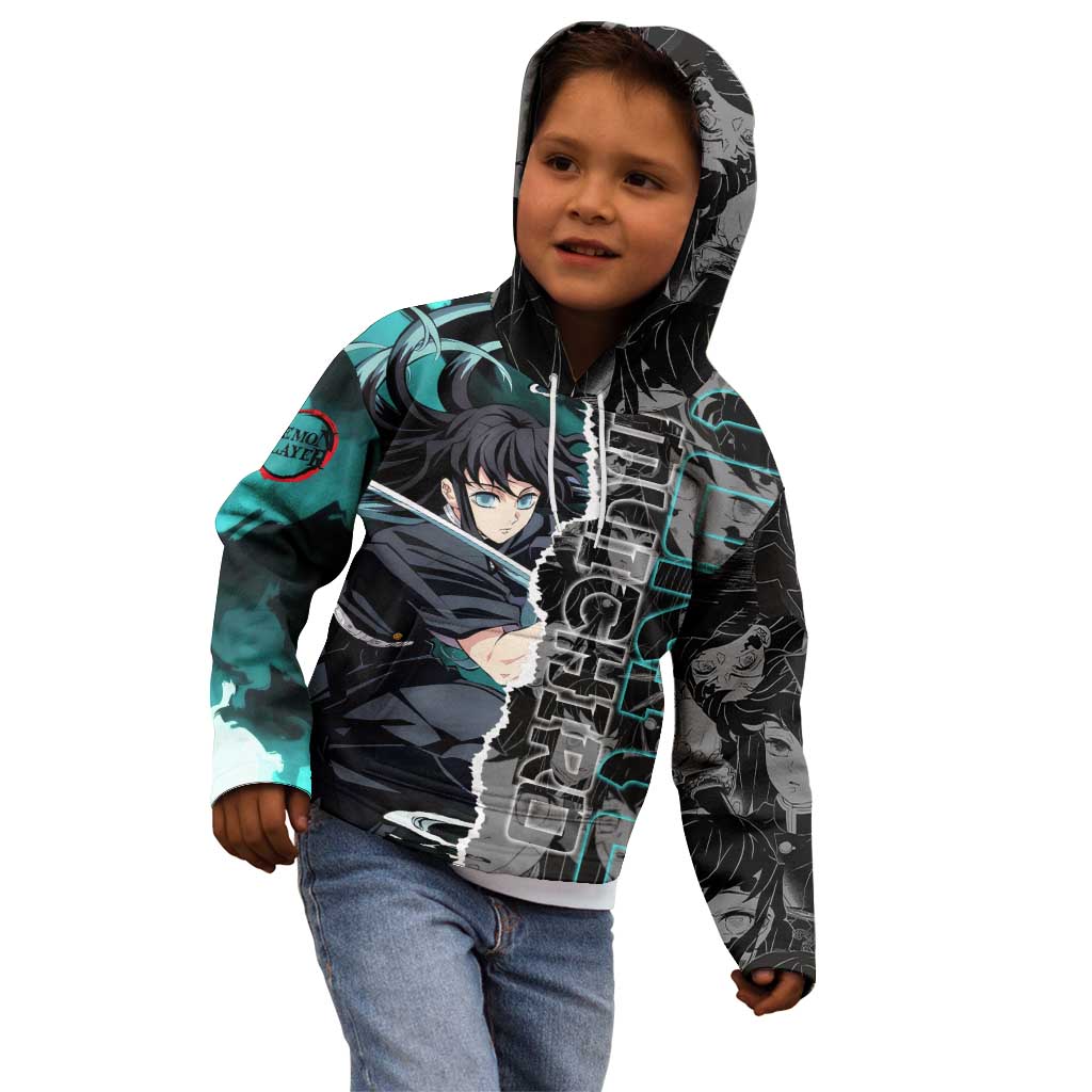 Muichiro Tokito Demon Slayer Kid Hoodie with Mist Hashira Sword Pose and Ethereal Mist Design - The Mazicc