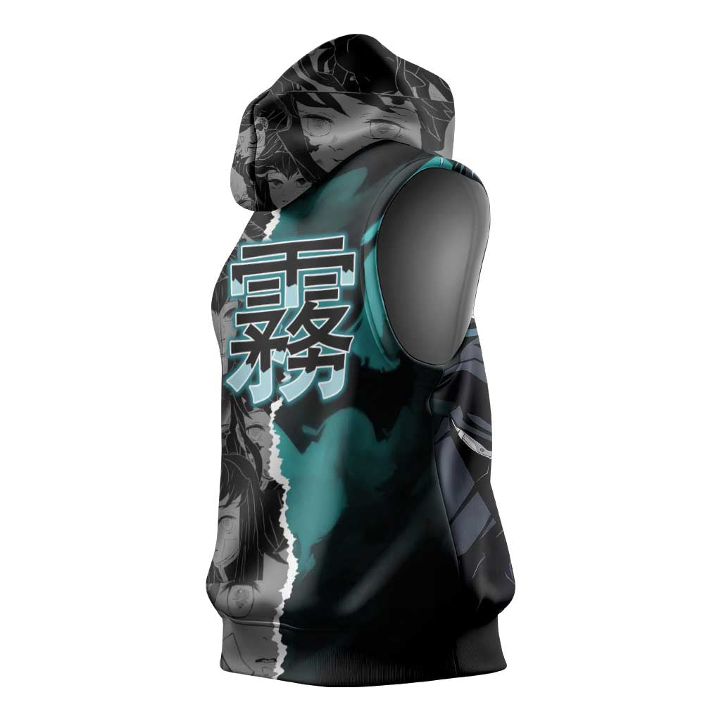 Muichiro Tokito Demon Slayer Sleeveless Hoodie with Mist Hashira Sword Pose and Ethereal Mist Design - The Mazicc