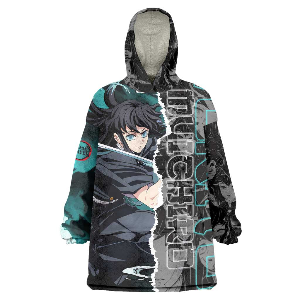 Muichiro Tokito Demon Slayer Wearable Blanket Hoodie with Mist Hashira Sword Pose and Ethereal Mist Design - The Mazicc