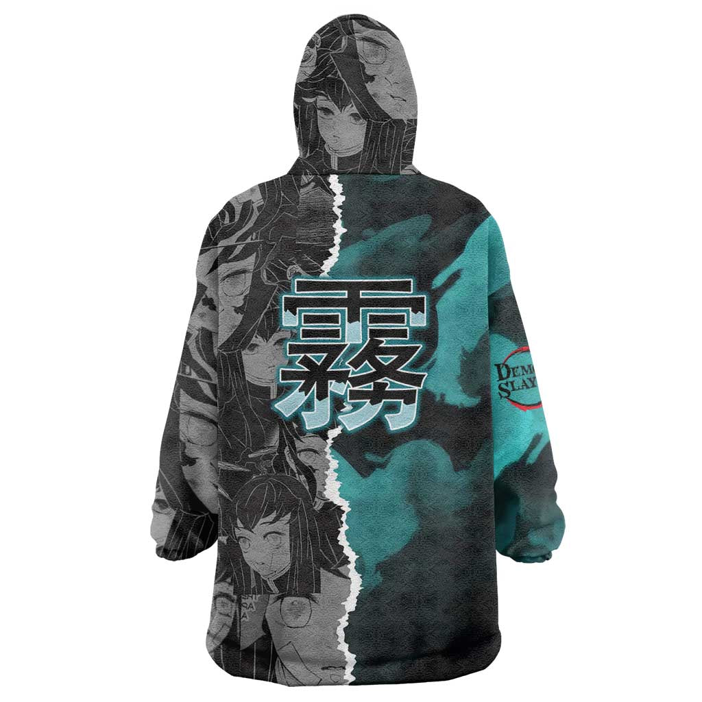 Muichiro Tokito Demon Slayer Wearable Blanket Hoodie with Mist Hashira Sword Pose and Ethereal Mist Design - The Mazicc