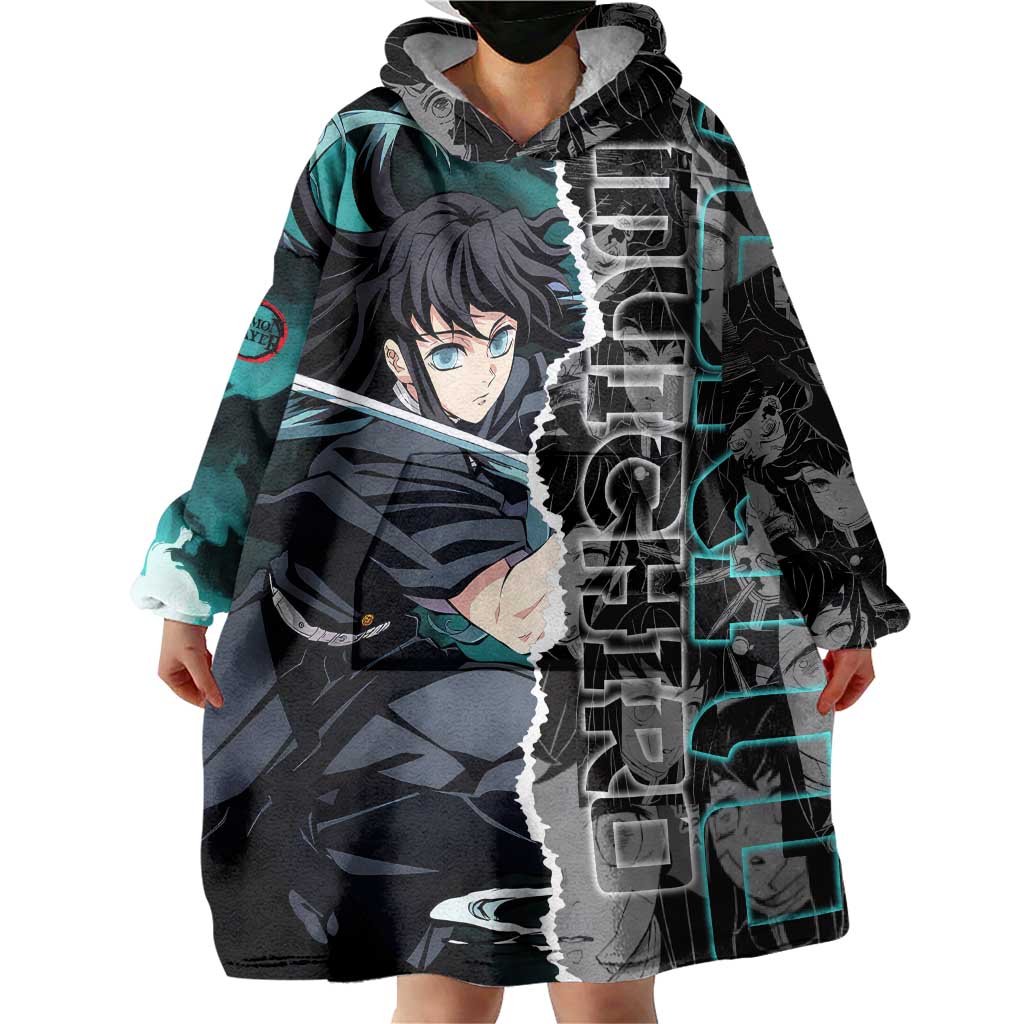 Muichiro Tokito Demon Slayer Wearable Blanket Hoodie with Mist Hashira Sword Pose and Ethereal Mist Design - The Mazicc