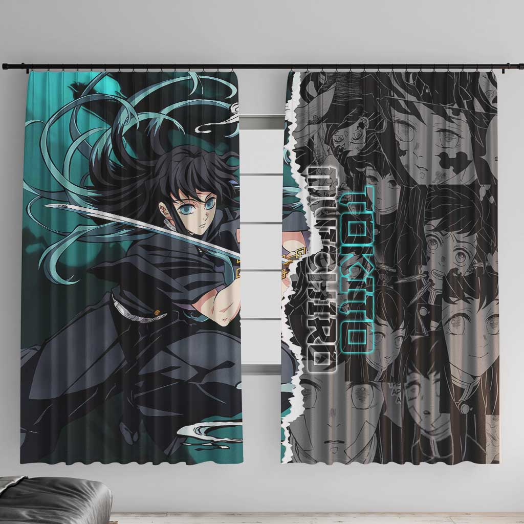 Muichiro Tokito Demon Slayer Window Curtain with Mist Hashira Sword Pose and Ethereal Mist Design - The Mazicc