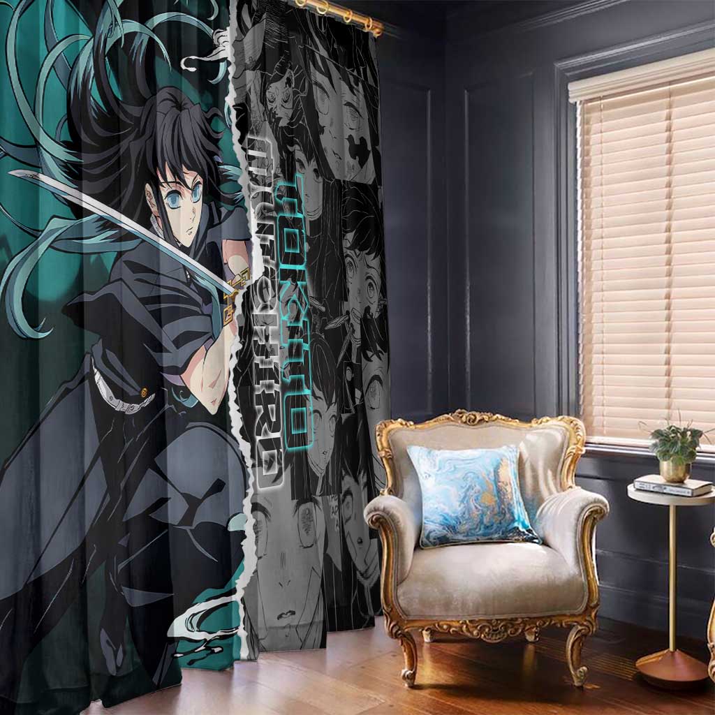 Muichiro Tokito Demon Slayer Window Curtain with Mist Hashira Sword Pose and Ethereal Mist Design - The Mazicc