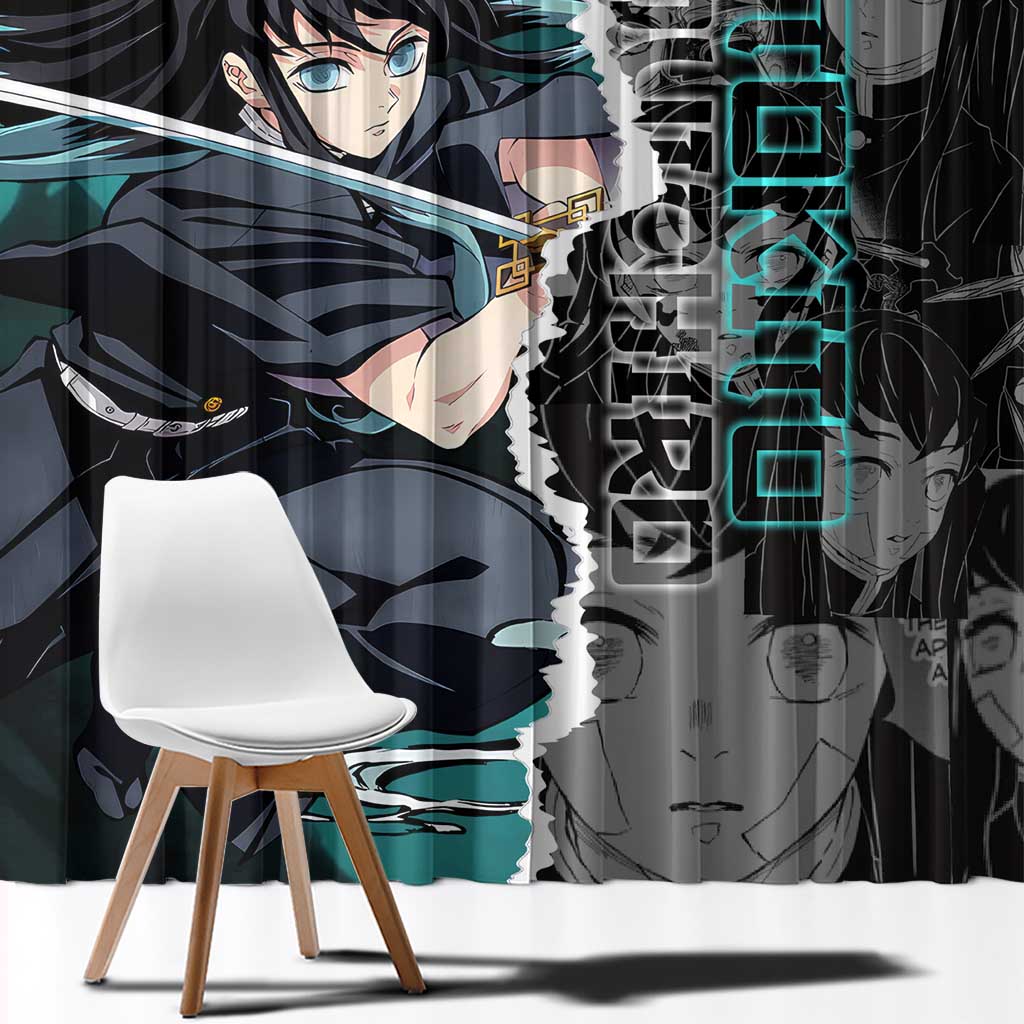 Muichiro Tokito Demon Slayer Window Curtain with Mist Hashira Sword Pose and Ethereal Mist Design - The Mazicc