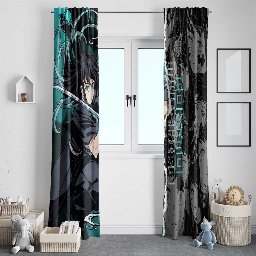 Muichiro Tokito Demon Slayer Window Curtain with Mist Hashira Sword Pose and Ethereal Mist Design - The Mazicc