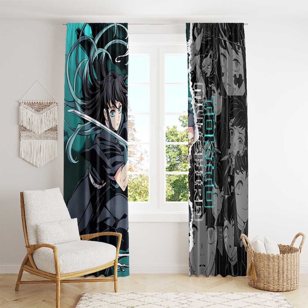 Muichiro Tokito Demon Slayer Window Curtain with Mist Hashira Sword Pose and Ethereal Mist Design - The Mazicc