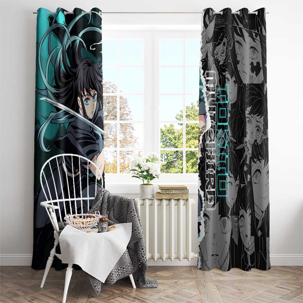 Muichiro Tokito Demon Slayer Window Curtain with Mist Hashira Sword Pose and Ethereal Mist Design - The Mazicc