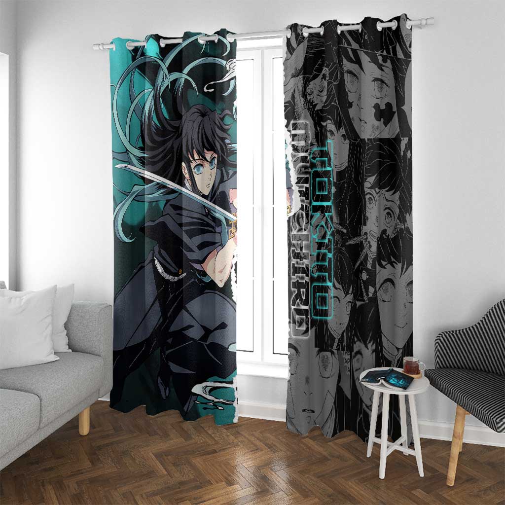 Muichiro Tokito Demon Slayer Window Curtain with Mist Hashira Sword Pose and Ethereal Mist Design - The Mazicc