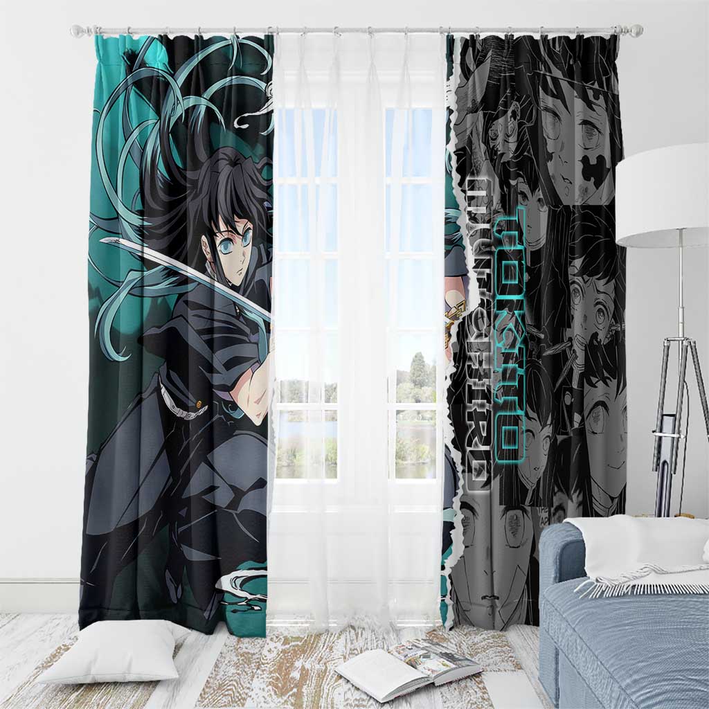 Muichiro Tokito Demon Slayer Window Curtain with Mist Hashira Sword Pose and Ethereal Mist Design - The Mazicc