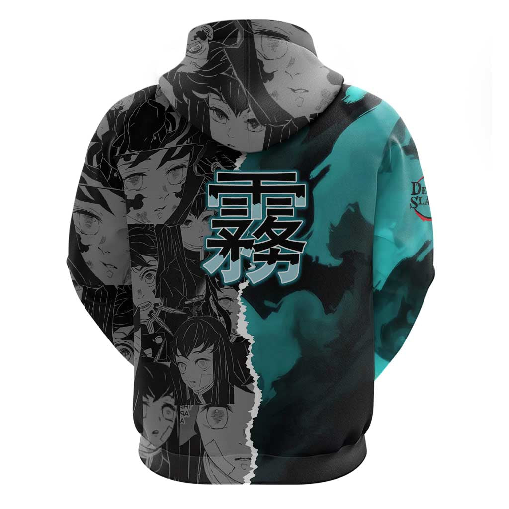 Muichiro Tokito Demon Slayer Zip Hoodie with Mist Hashira Sword Pose and Ethereal Mist Design - The Mazicc