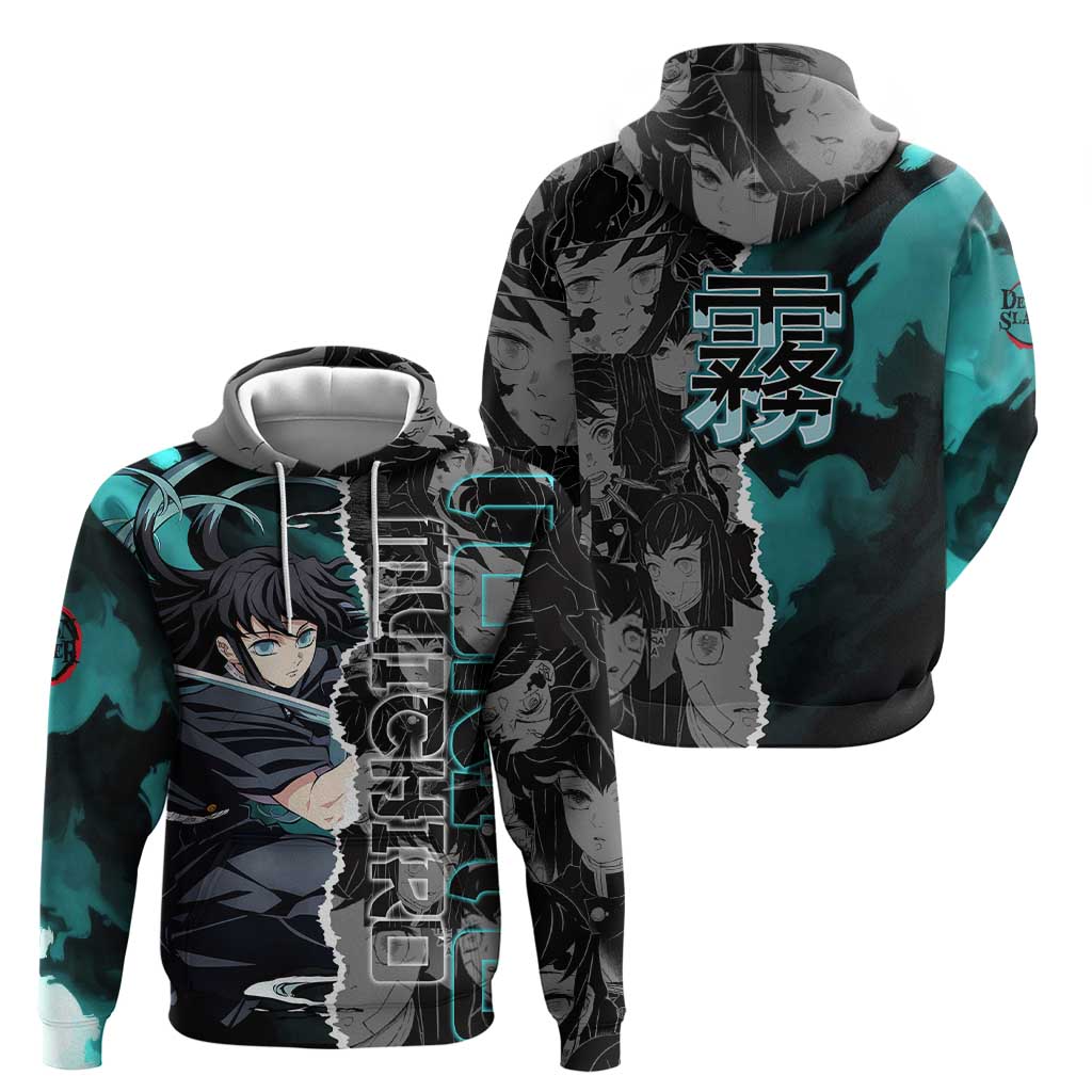 Muichiro Tokito Demon Slayer Zip Hoodie with Mist Hashira Sword Pose and Ethereal Mist Design - The Mazicc