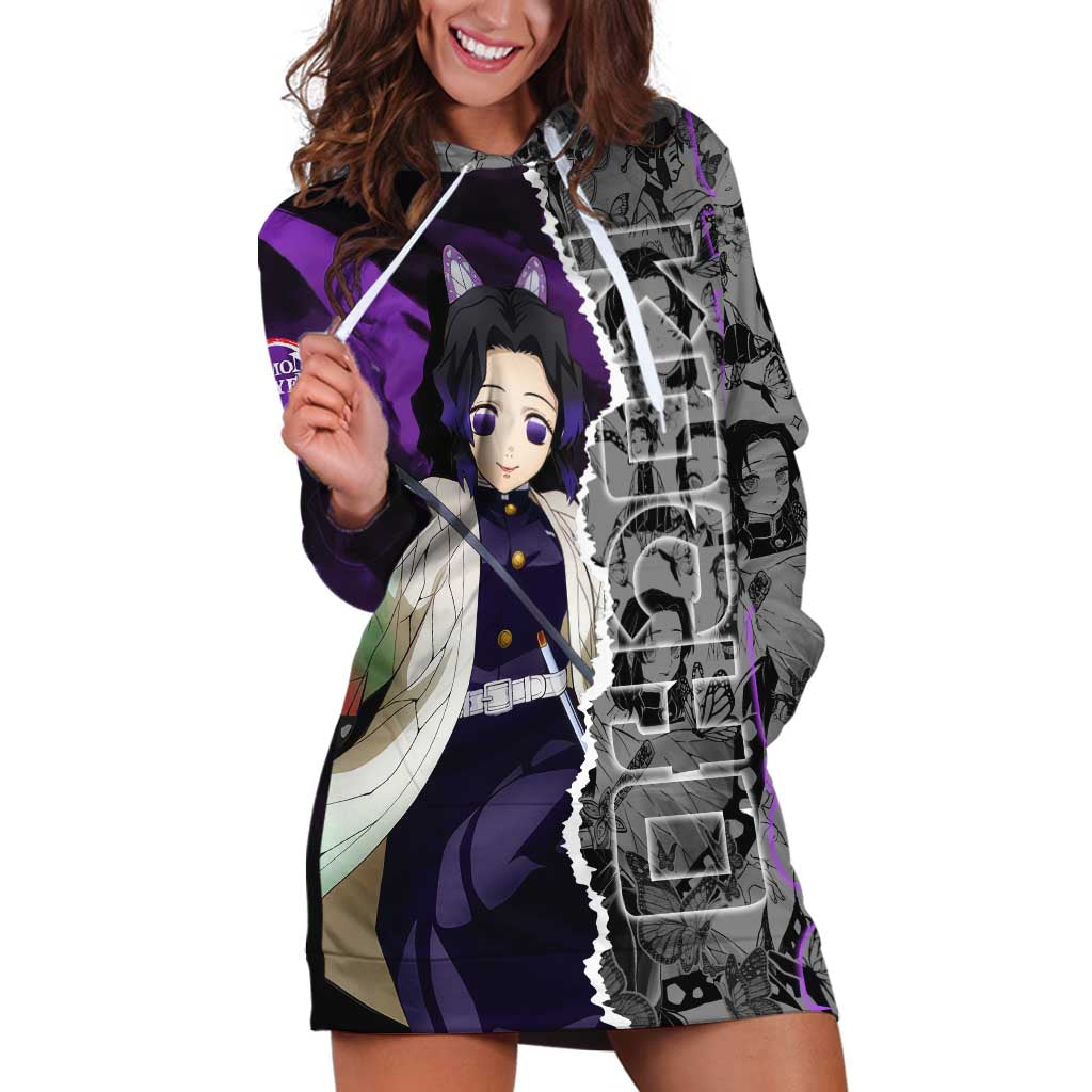 Shinobu Kocho Demon Slayer Hoodie Dress with Insect Hashira Sword Pose and Elegant Butterfly Design - The Mazicc
