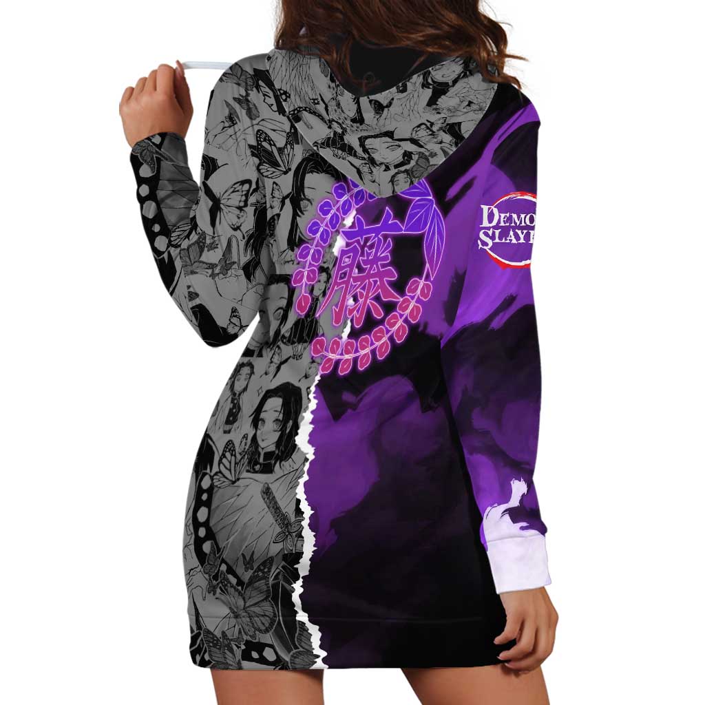 Shinobu Kocho Demon Slayer Hoodie Dress with Insect Hashira Sword Pose and Elegant Butterfly Design - The Mazicc