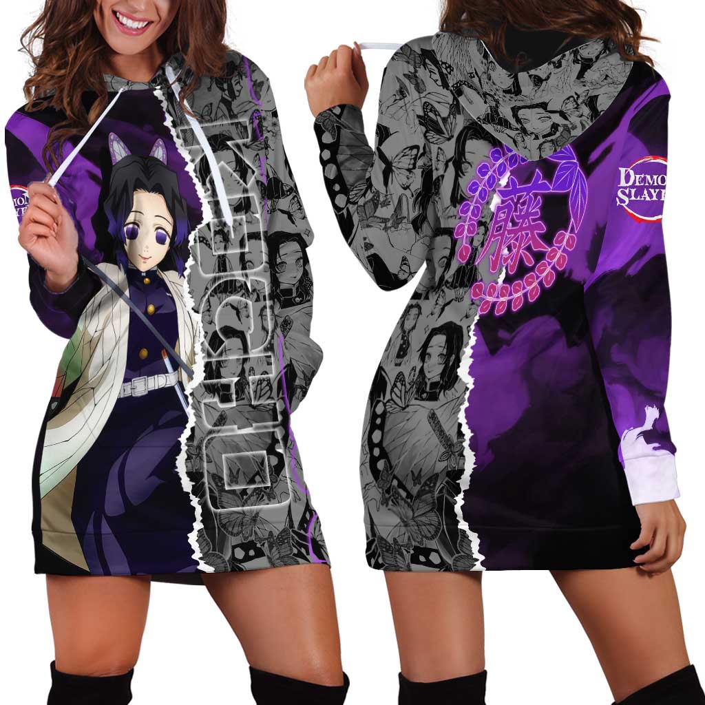 Shinobu Kocho Demon Slayer Hoodie Dress with Insect Hashira Sword Pose and Elegant Butterfly Design - The Mazicc