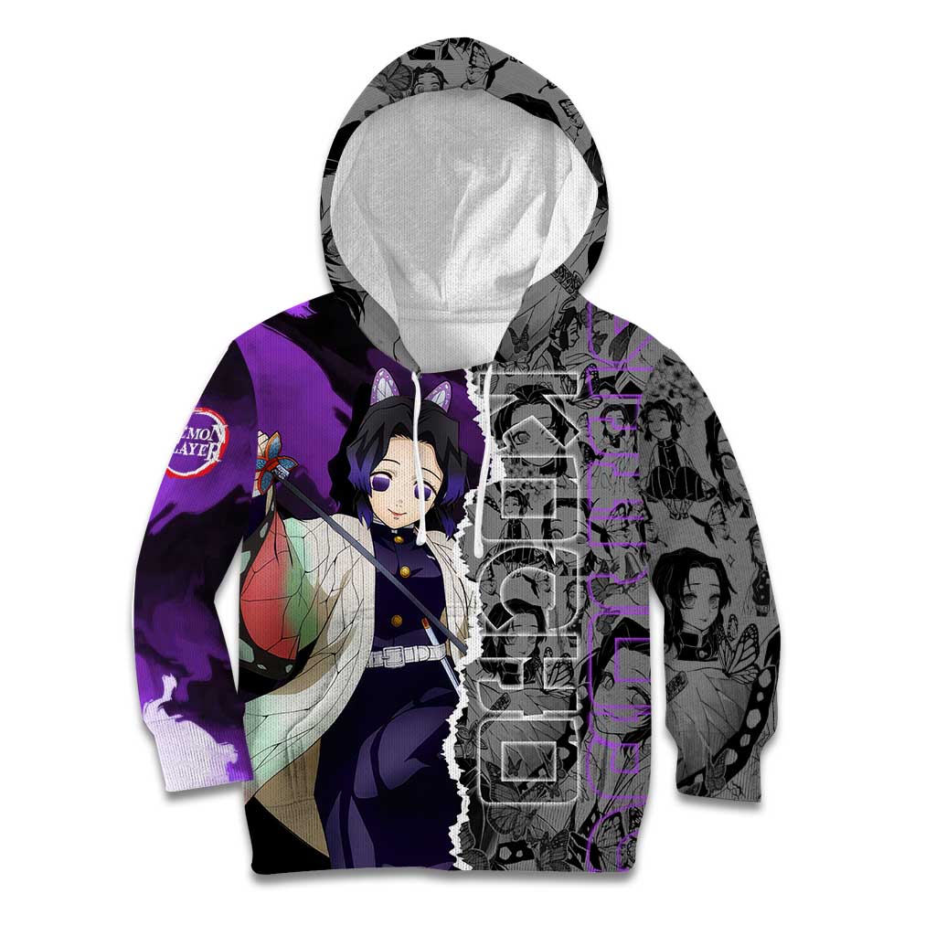 Shinobu Kocho Demon Slayer Kid Hoodie with Insect Hashira Sword Pose and Elegant Butterfly Design - The Mazicc