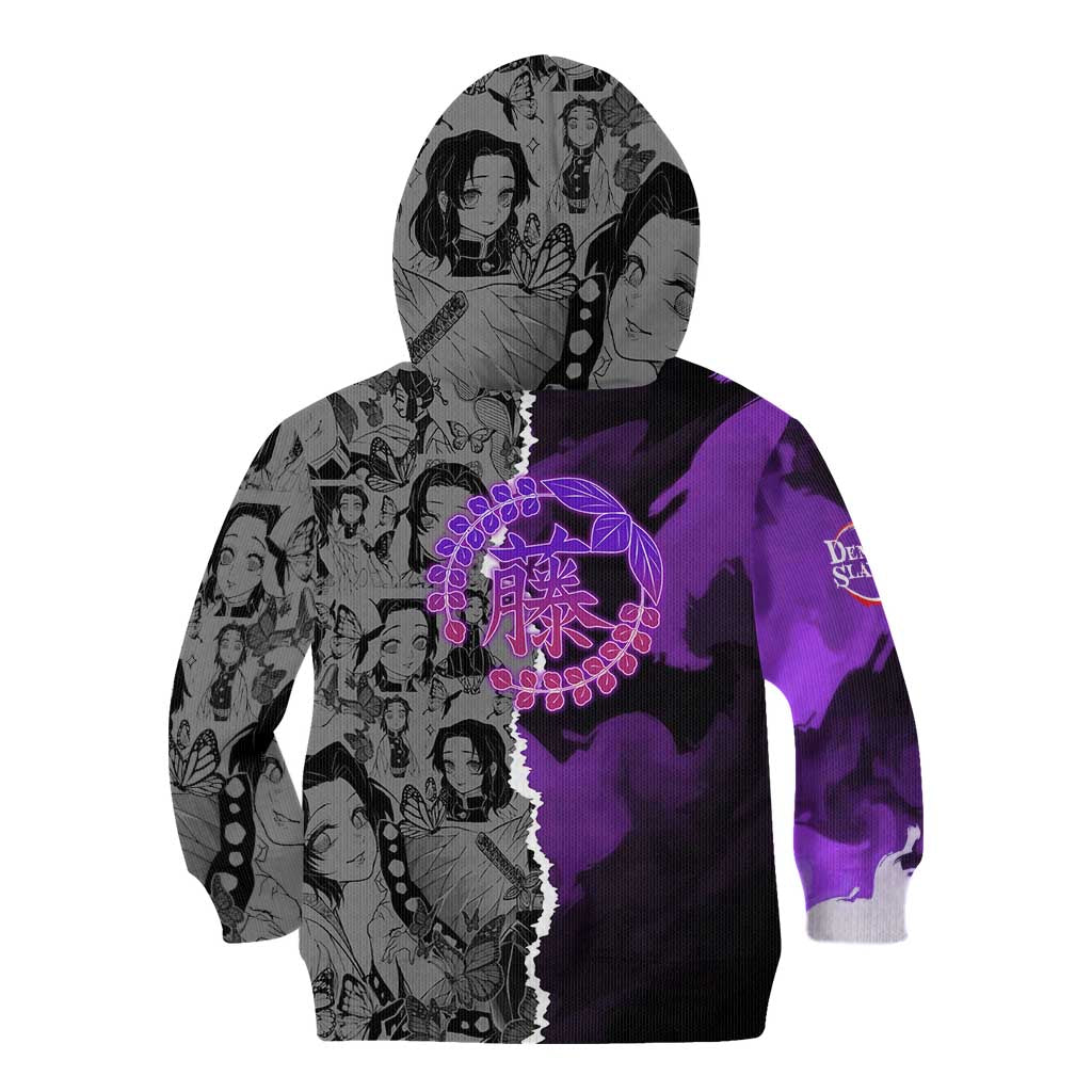 Shinobu Kocho Demon Slayer Kid Hoodie with Insect Hashira Sword Pose and Elegant Butterfly Design - The Mazicc