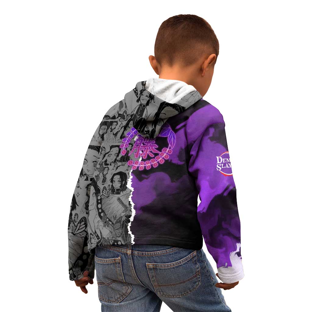 Shinobu Kocho Demon Slayer Kid Hoodie with Insect Hashira Sword Pose and Elegant Butterfly Design - The Mazicc