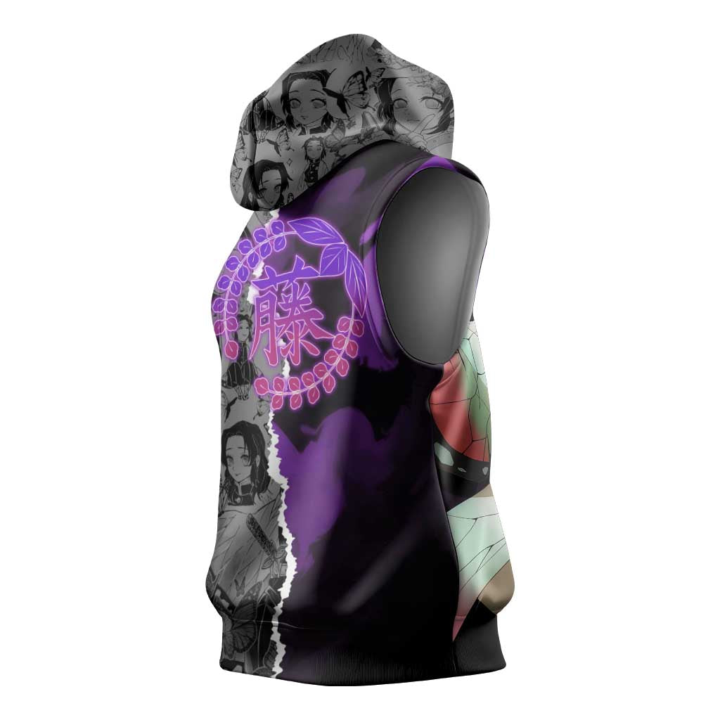 Shinobu Kocho Demon Slayer Sleeveless Hoodie with Insect Hashira Sword Pose and Elegant Butterfly Design - The Mazicc