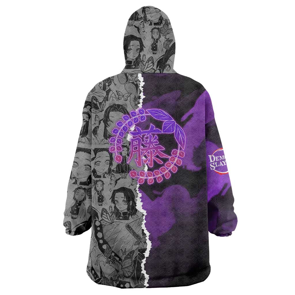 Shinobu Kocho Demon Slayer Wearable Blanket Hoodie with Insect Hashira Sword Pose and Elegant Butterfly Design - The Mazicc