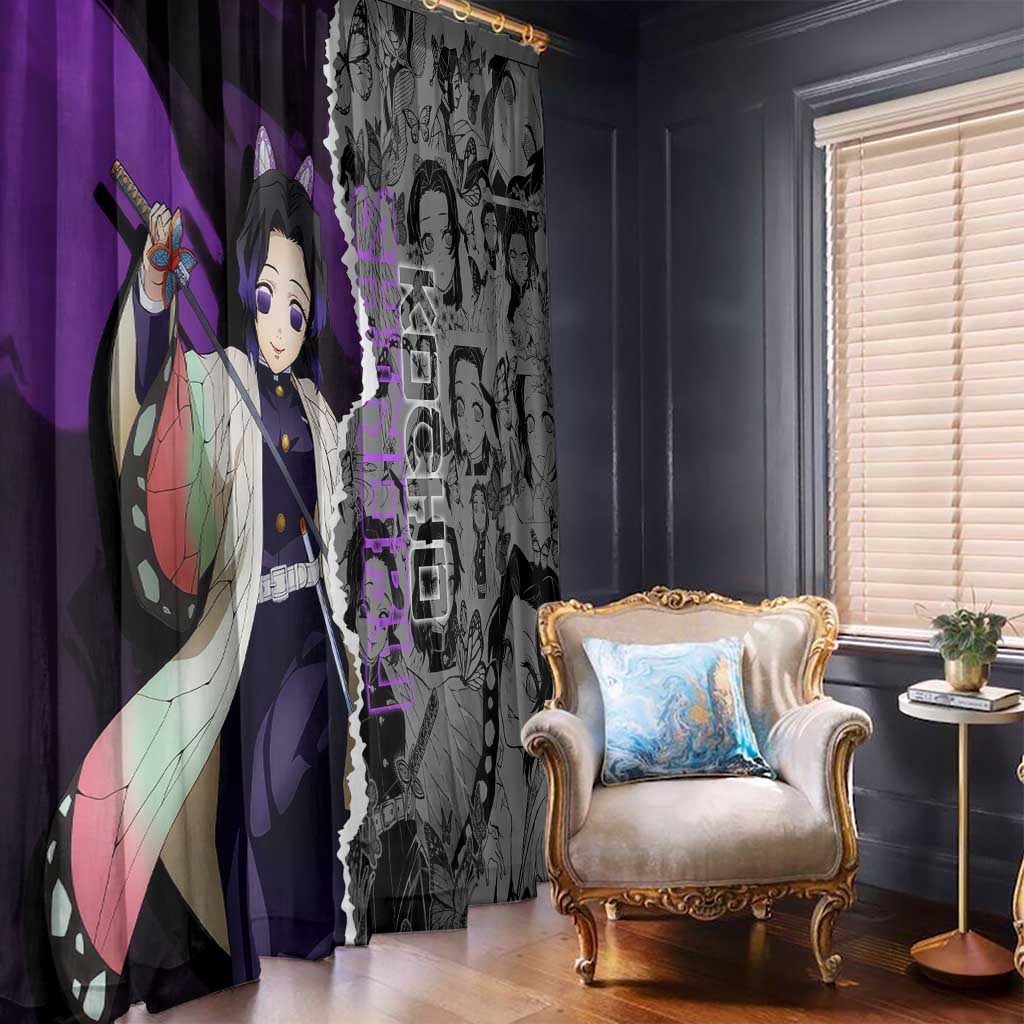 Shinobu Kocho Demon Slayer Window Curtain with Insect Hashira Sword Pose and Elegant Butterfly Design - The Mazicc