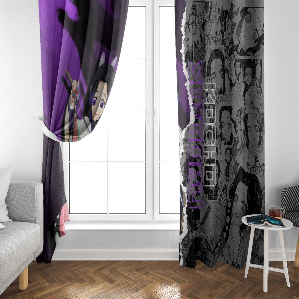 Shinobu Kocho Demon Slayer Window Curtain with Insect Hashira Sword Pose and Elegant Butterfly Design - The Mazicc