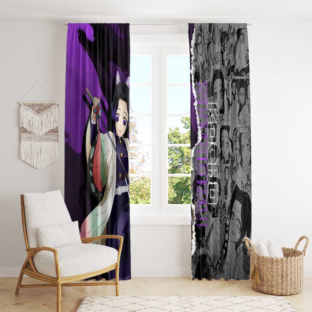 Shinobu Kocho Demon Slayer Window Curtain with Insect Hashira Sword Pose and Elegant Butterfly Design - The Mazicc