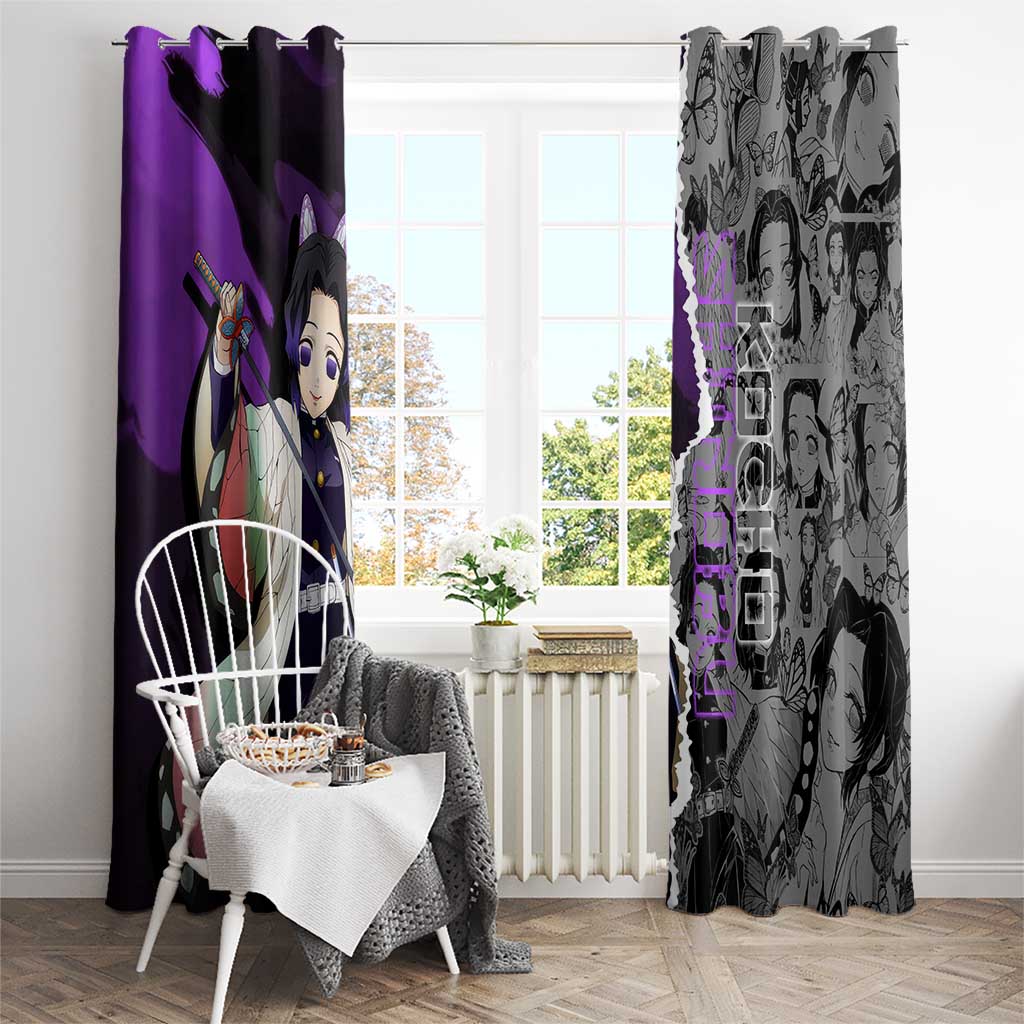 Shinobu Kocho Demon Slayer Window Curtain with Insect Hashira Sword Pose and Elegant Butterfly Design - The Mazicc