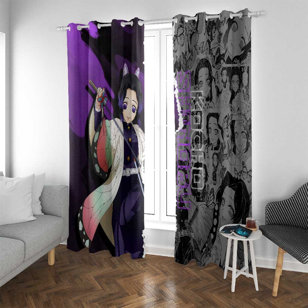 Shinobu Kocho Demon Slayer Window Curtain with Insect Hashira Sword Pose and Elegant Butterfly Design - The Mazicc