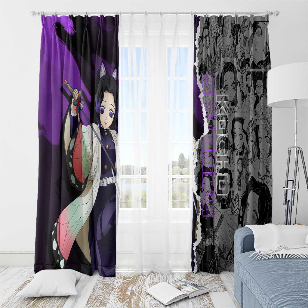 Shinobu Kocho Demon Slayer Window Curtain with Insect Hashira Sword Pose and Elegant Butterfly Design - The Mazicc