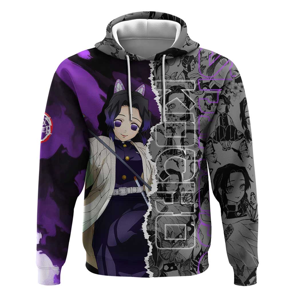 Shinobu Kocho Demon Slayer Zip Hoodie with Insect Hashira Sword Pose and Elegant Butterfly Design - The Mazicc
