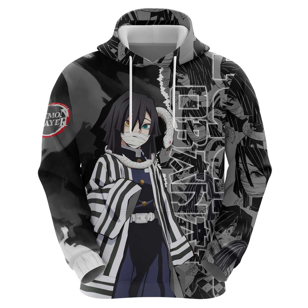 Obanai Iguro Demon Slayer Hoodie with Serpent Hashira Sword Pose and Dark Serpent Design - The Mazicc