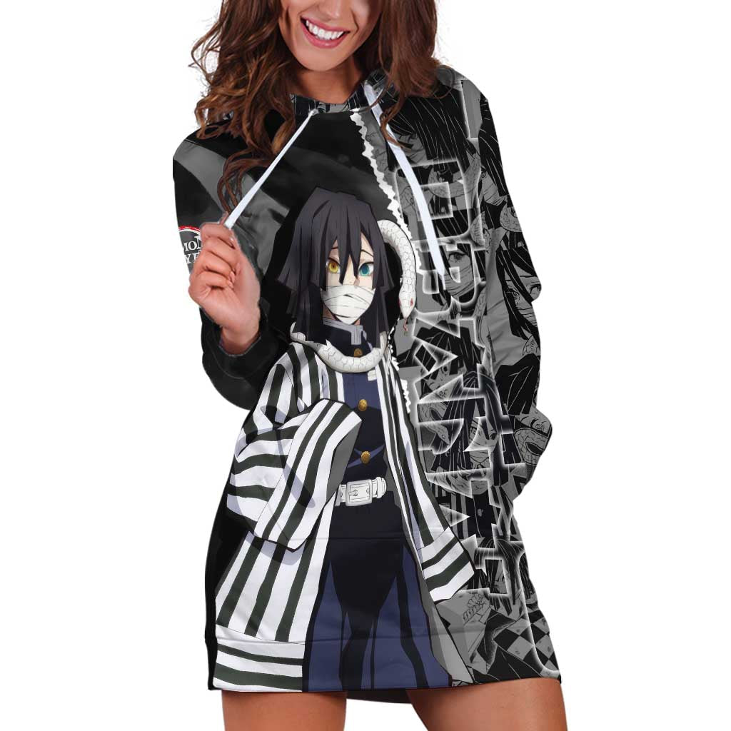 Obanai Iguro Demon Slayer Hoodie Dress with Serpent Hashira Sword Pose and Dark Serpent Design - The Mazicc