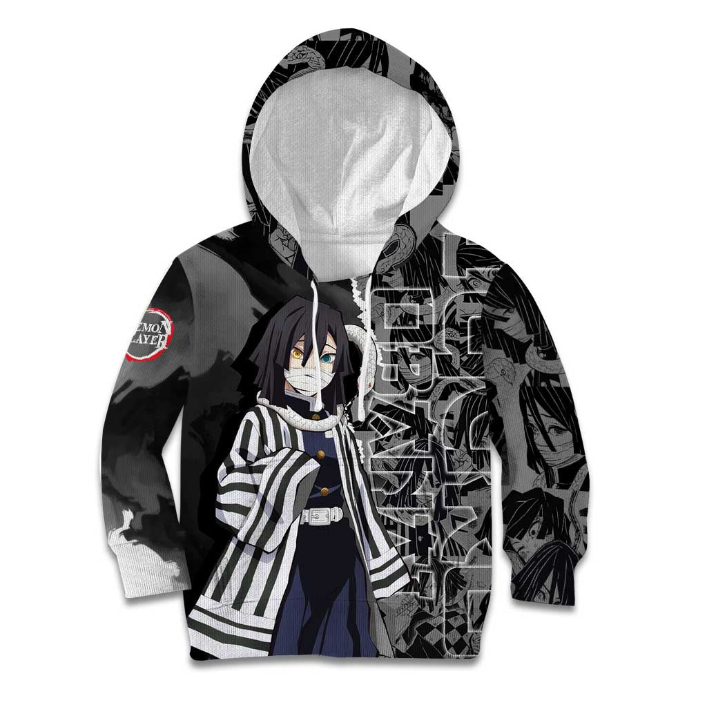 Obanai Iguro Demon Slayer Kid Hoodie with Serpent Hashira Sword Pose and Dark Serpent Design - The Mazicc