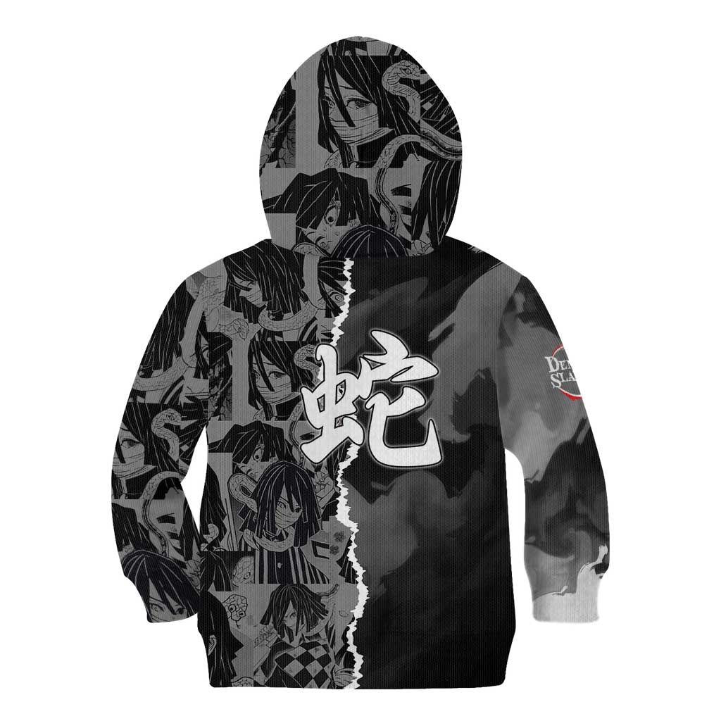 Obanai Iguro Demon Slayer Kid Hoodie with Serpent Hashira Sword Pose and Dark Serpent Design - The Mazicc