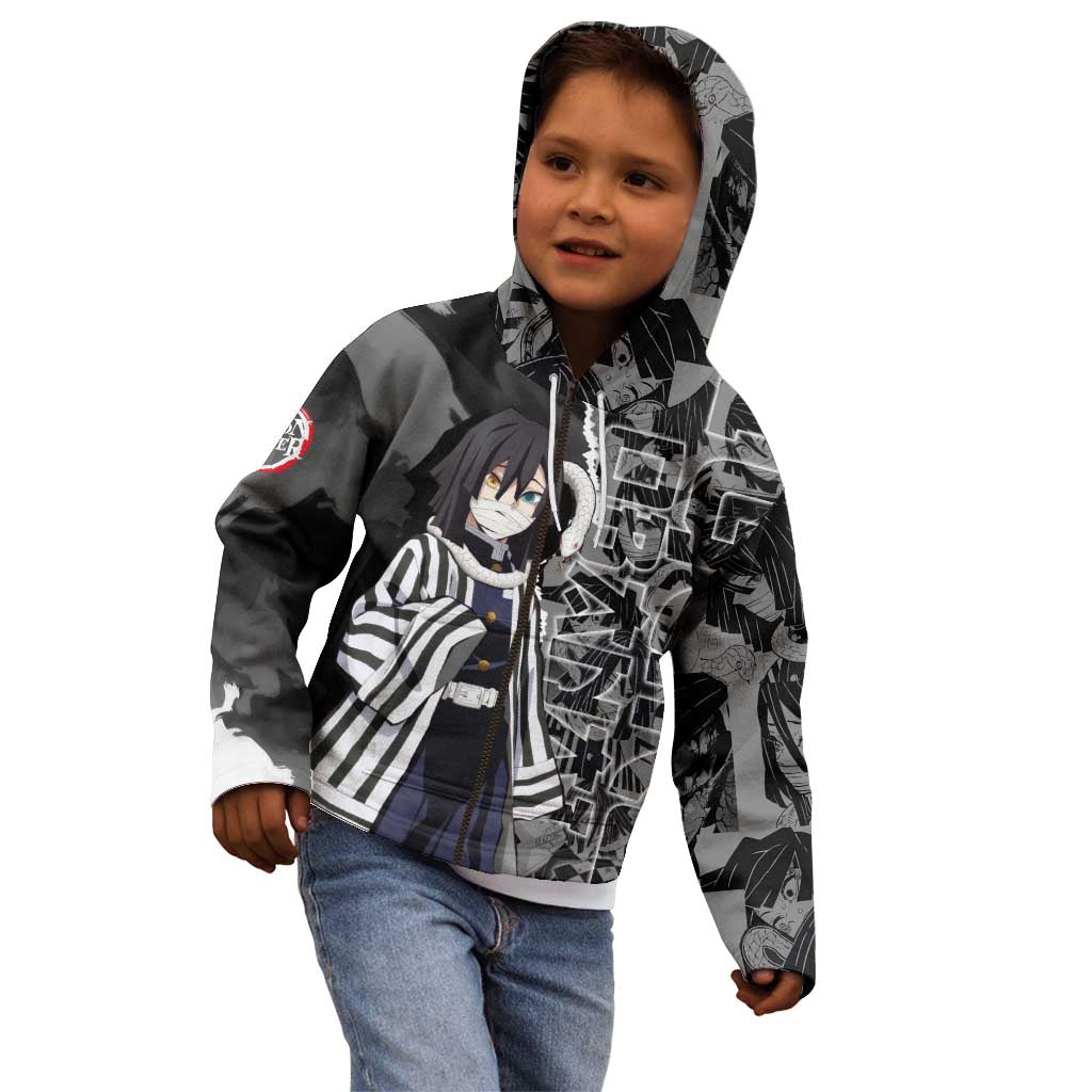 Obanai Iguro Demon Slayer Kid Hoodie with Serpent Hashira Sword Pose and Dark Serpent Design - The Mazicc