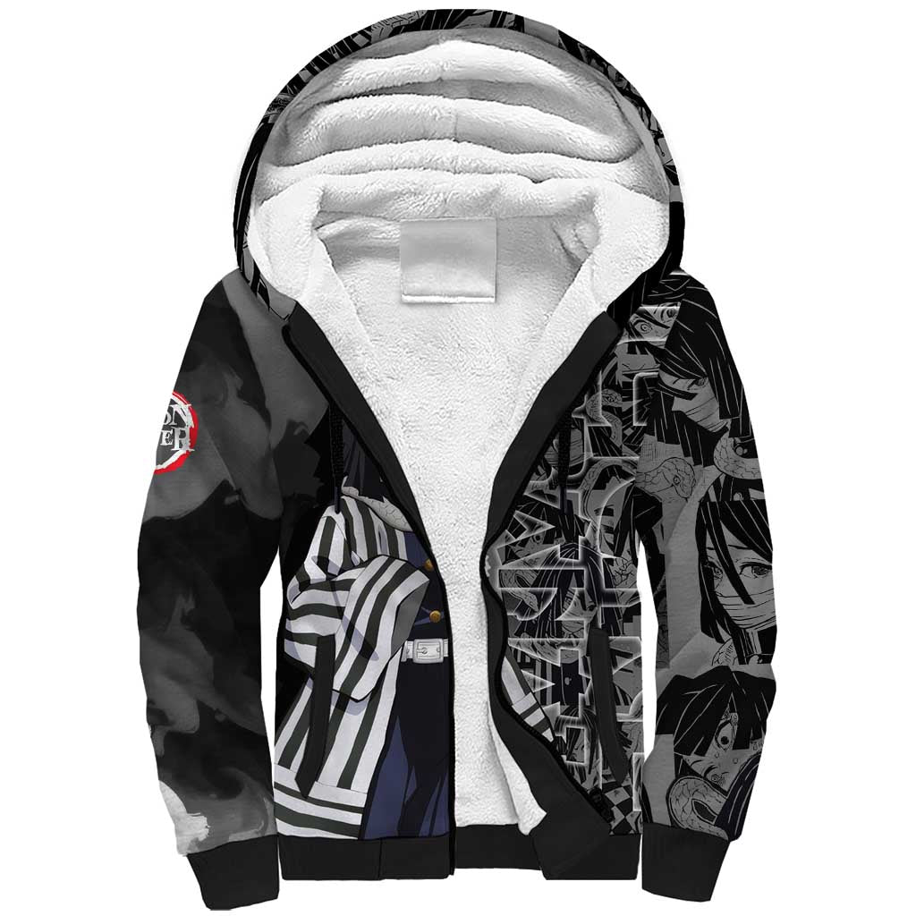 Obanai Iguro Demon Slayer Sherpa Hoodie with Serpent Hashira Sword Pose and Dark Serpent Design - The Mazicc