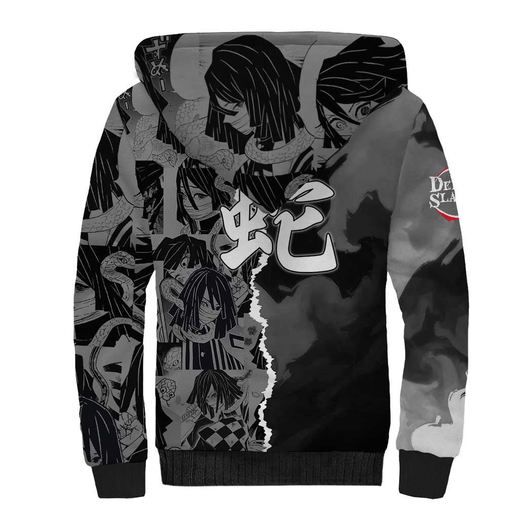 Obanai Iguro Demon Slayer Sherpa Hoodie with Serpent Hashira Sword Pose and Dark Serpent Design - The Mazicc