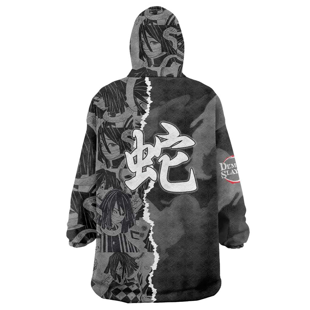 Obanai Iguro Demon Slayer Wearable Blanket Hoodie with Serpent Hashira Sword Pose and Dark Serpent Design - The Mazicc
